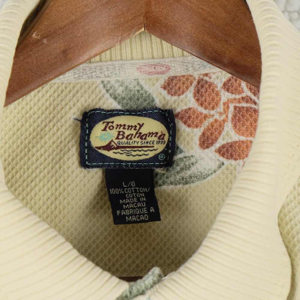 Tommy Bahama Polo Mens Lage Beige Floral Stretchy Hawaiian Aloha Camp Summer - Picture 7 of 7
